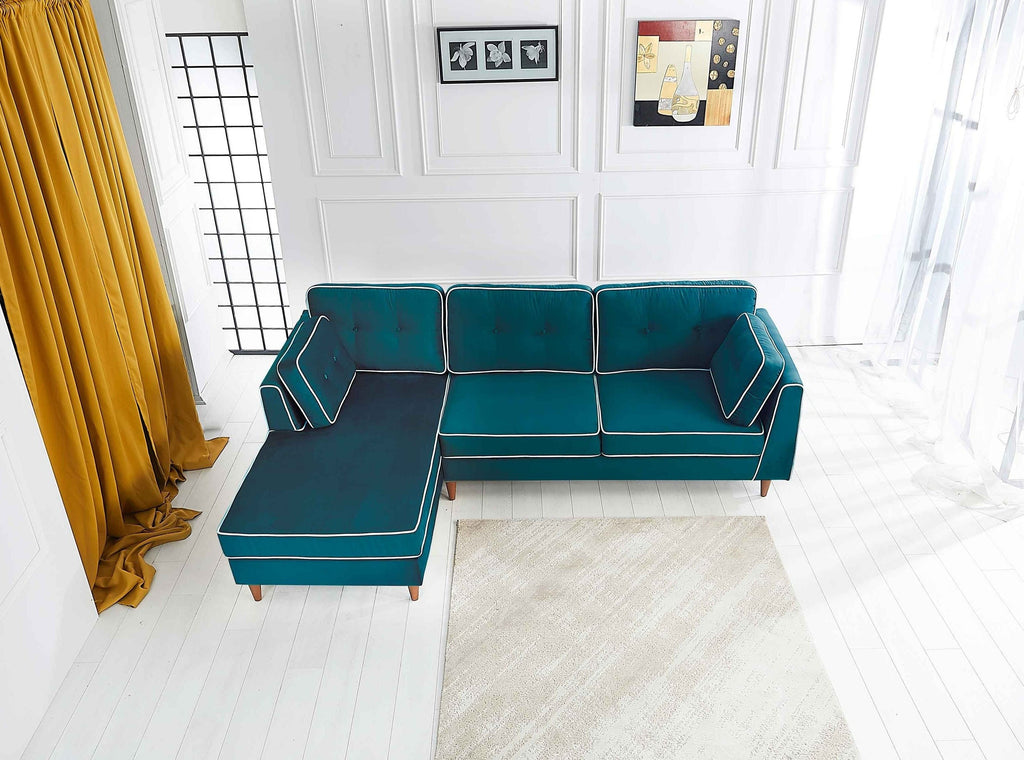 Rubeza Leo 4 Seater Left Hand Facing Chaise End Corner Sofa - Ocean Green & White