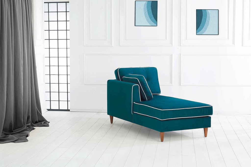 Rubeza Leo Right Chaise Section - Ocean Green & White