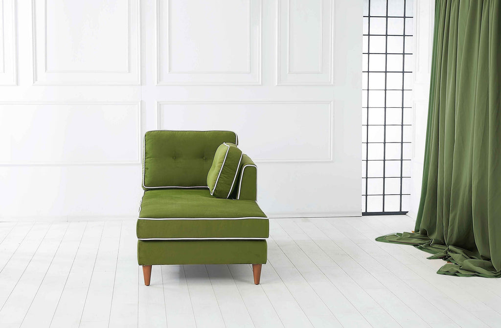 Rubeza Leo Left Chaise Section - Grass Green - 2 & White