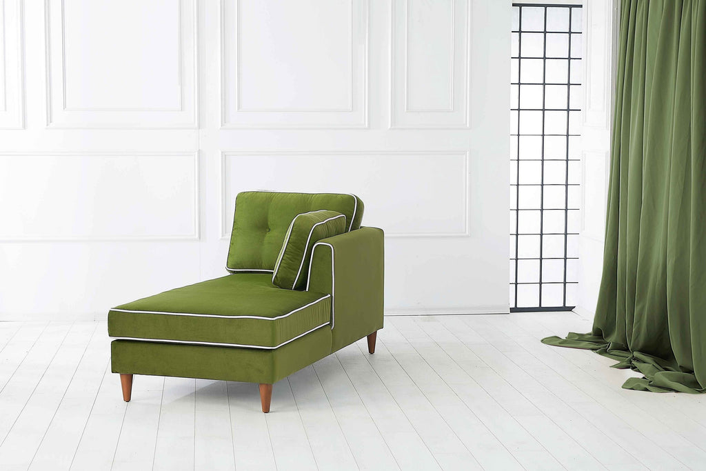 Rubeza Leo Left Chaise Section - Grass Green - 2 & White