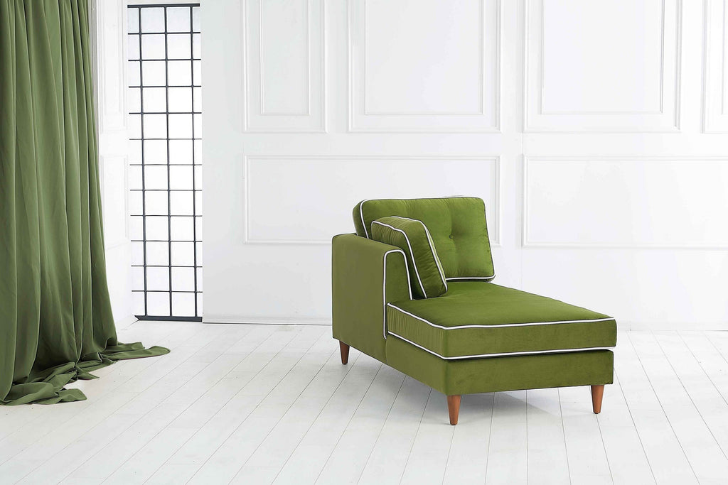 Rubeza Leo Right Chaise Section - Grass Green - 2 & White