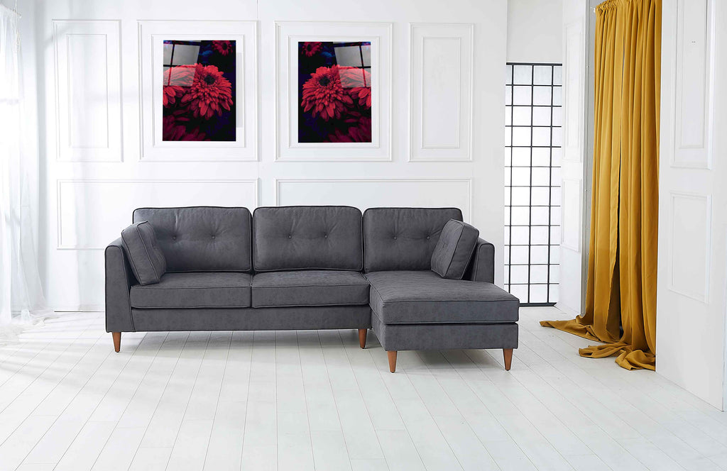 Rubeza Leo 4 Seater Right Hand Facing Chaise End Vegan Leather Corner Sofa - Antrasit Grey