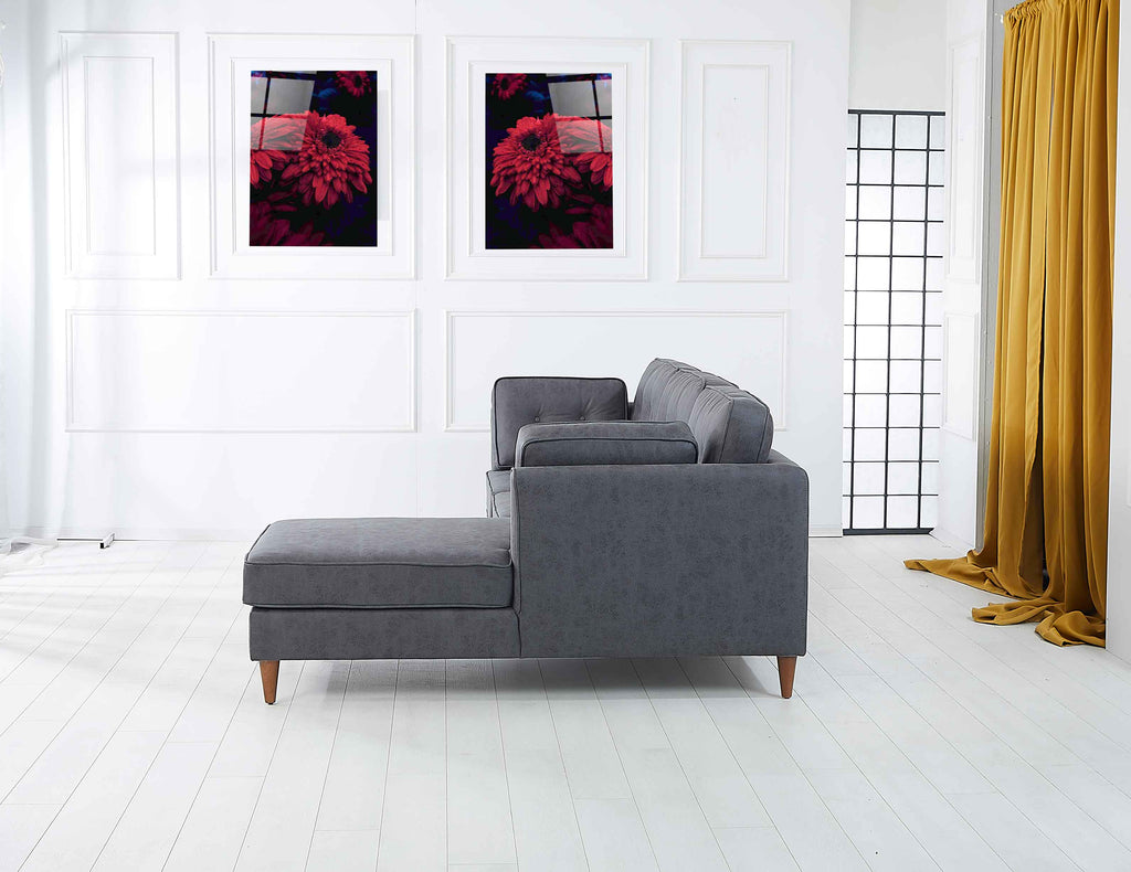 Rubeza Leo 4 Seater Right Hand Facing Chaise End Vegan Leather Corner Sofa - Antrasit Grey