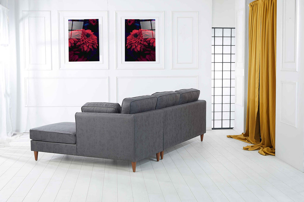 Rubeza Leo 4 Seater Right Hand Facing Chaise End Vegan Leather Corner Sofa - Antrasit Grey