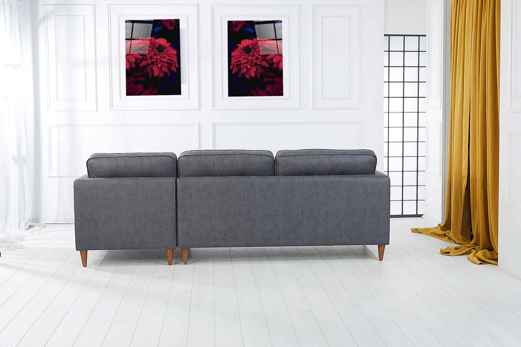 Rubeza Leo 4 Seater Right Hand Facing Chaise End Vegan Leather Corner Sofa - Antrasit Grey