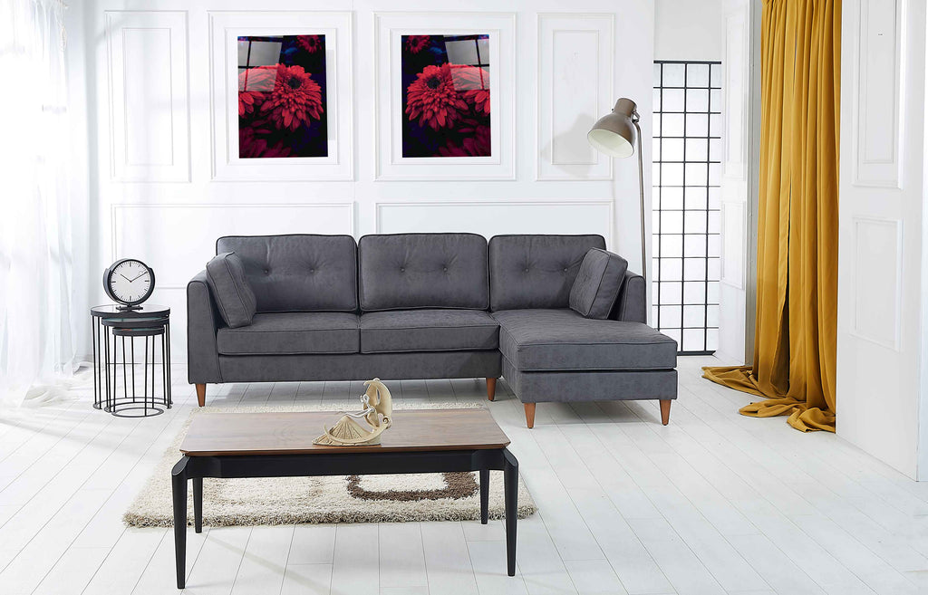Rubeza Leo 4 Seater Right Hand Facing Chaise End Vegan Leather Corner Sofa - Antrasit Grey