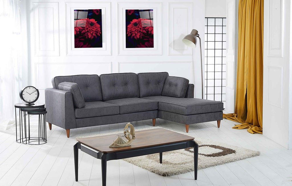 Rubeza Leo 4 Seater Right Hand Facing Chaise End Vegan Leather Corner Sofa - Antrasit Grey