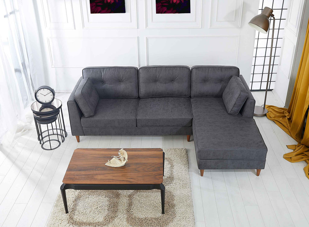 Rubeza Leo 4 Seater Right Hand Facing Chaise End Vegan Leather Corner Sofa - Antrasit Grey