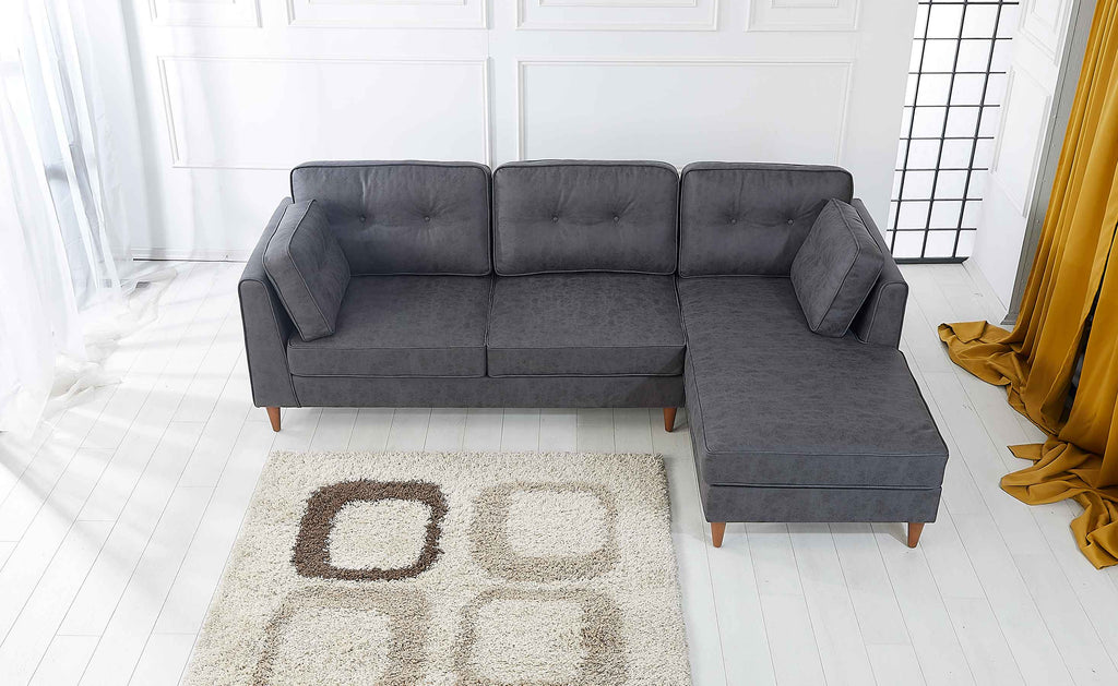 Rubeza Leo 4 Seater Right Hand Facing Chaise End Vegan Leather Corner Sofa - Antrasit Grey