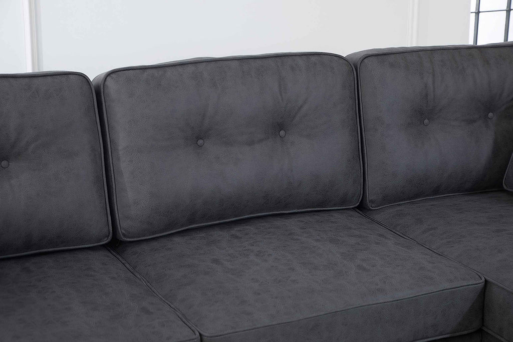 Rubeza Leo 4 Seater Right Hand Facing Chaise End Vegan Leather Corner Sofa - Antrasit Grey