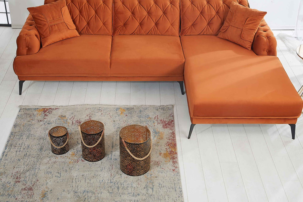 Rubeza Piera Right Hand Facing Corner Sofa - Burnt Orange