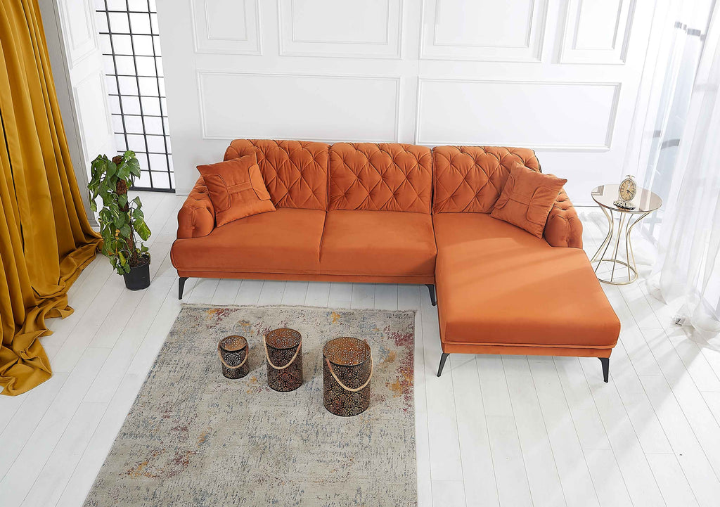 Rubeza Piera Right Hand Facing Corner Sofa - Burnt Orange