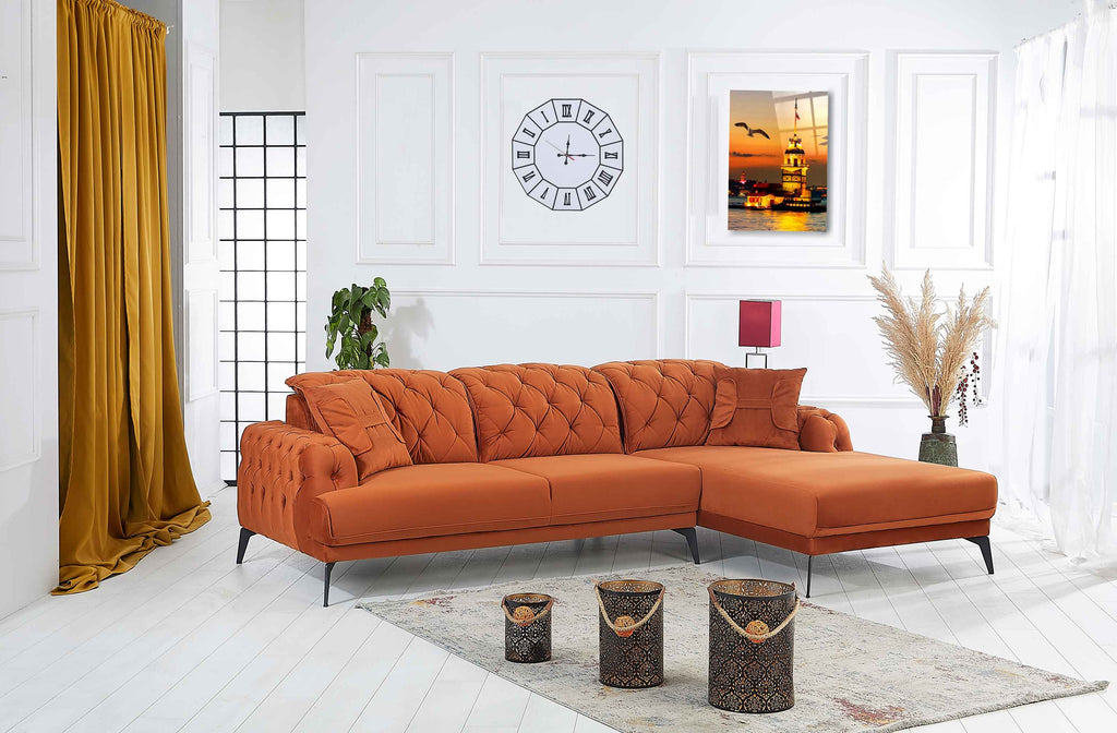 Rubeza Piera Right Hand Facing Corner Sofa - Burnt Orange