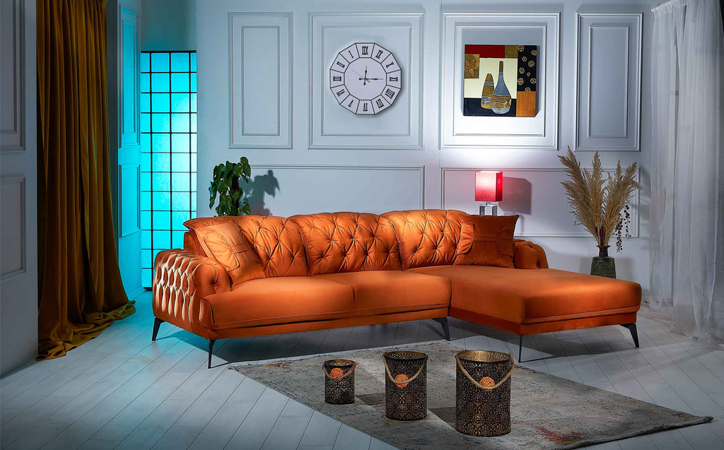 Rubeza Piera Right Hand Facing Corner Sofa - Burnt Orange