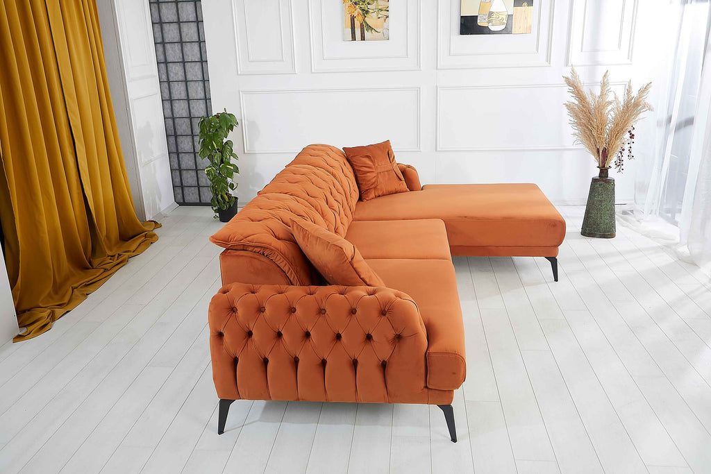 Rubeza Piera Right Hand Facing Corner Sofa - Burnt Orange