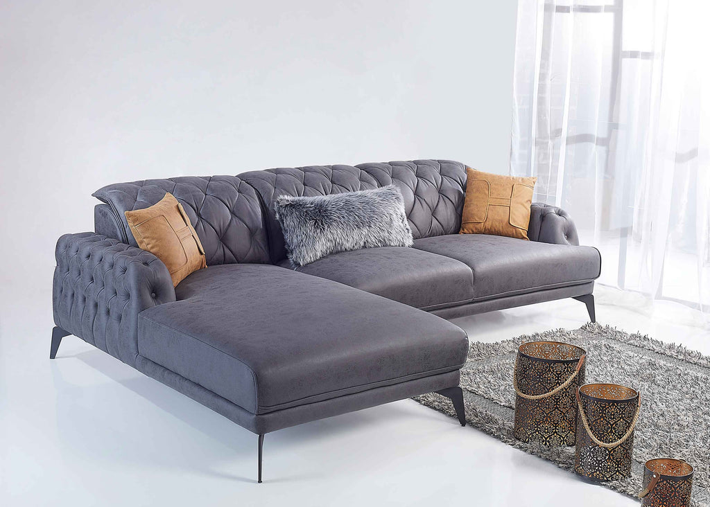 Rubeza Piera Left Hand Facing Vegan Leather Chaise End Corner Sofa - Anthracite Grey