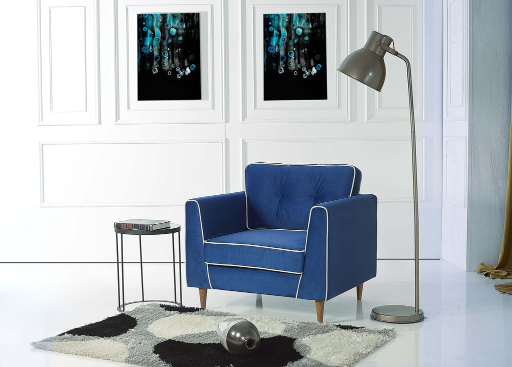 Rubeza Leo Collection Armchair -  Indigo Blue & White