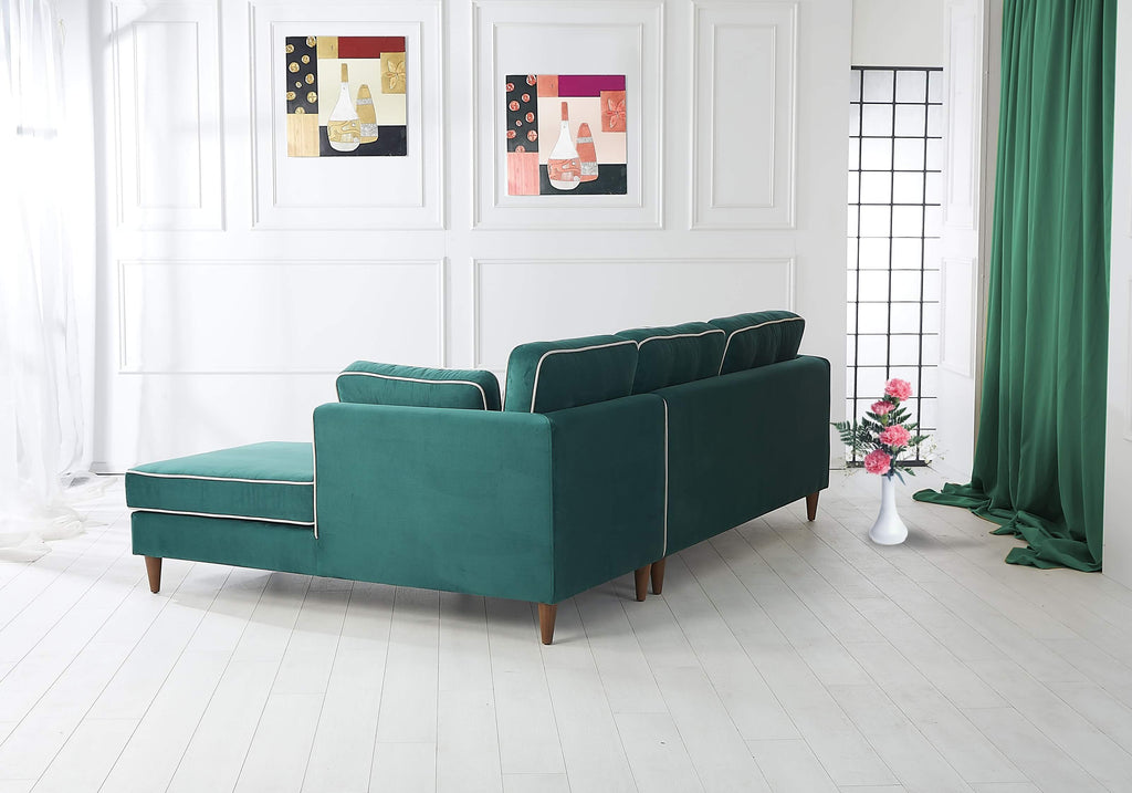 Rubeza Leo 4 Seater Right Hand Facing Chaise End Corner Sofa - Super Emerald Green & White