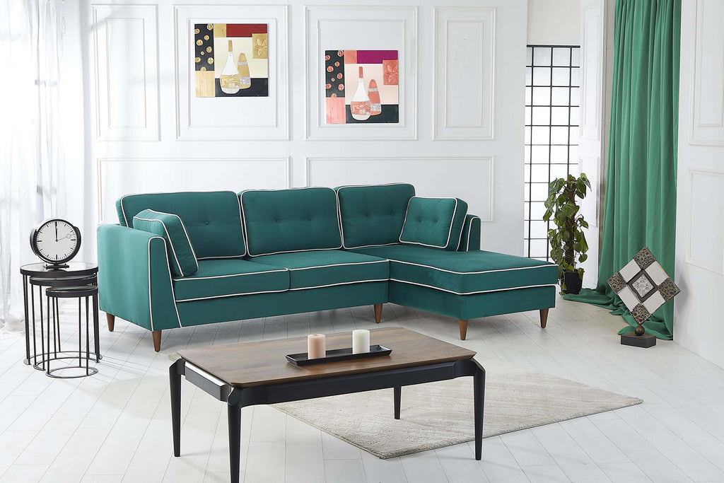 Rubeza Leo 4 Seater Right Hand Facing Chaise End Corner Sofa - Super Emerald Green & White