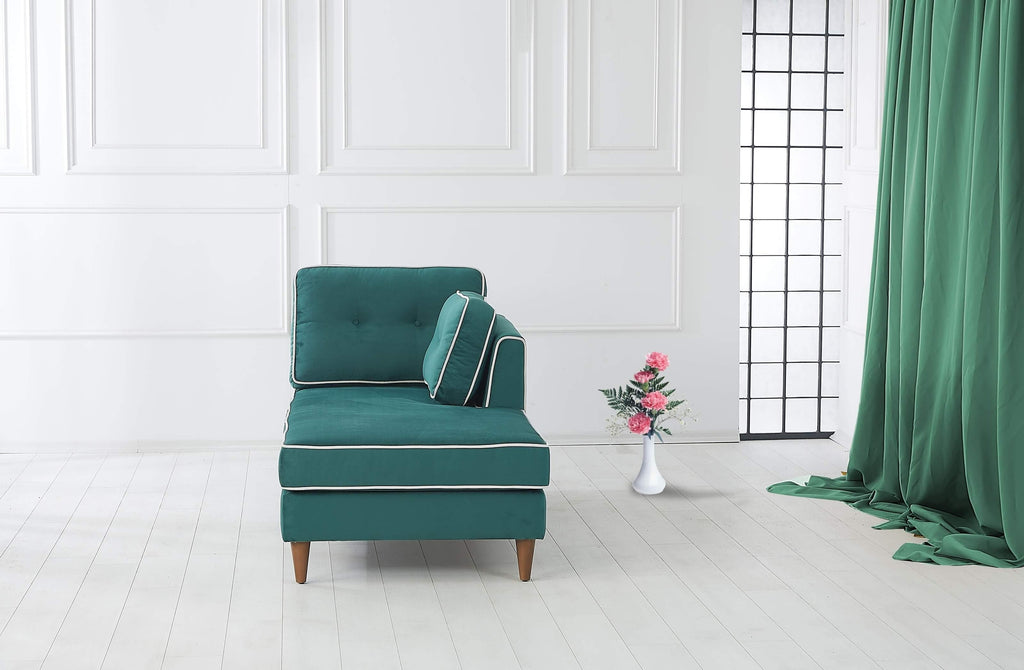 Rubeza Leo Left Chaise Section - Super Emerald Green & White