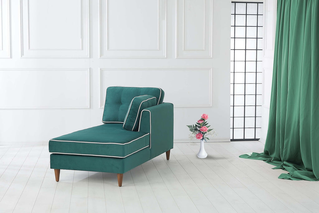 Rubeza Leo Left Chaise Section - Super Emerald Green & White