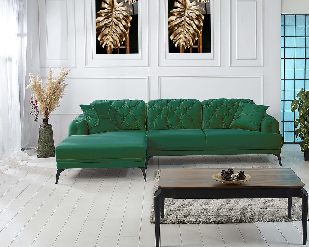 Rubeza Piera Left Hand Facing Chaise End Corner Sofa - Super Emerald Green