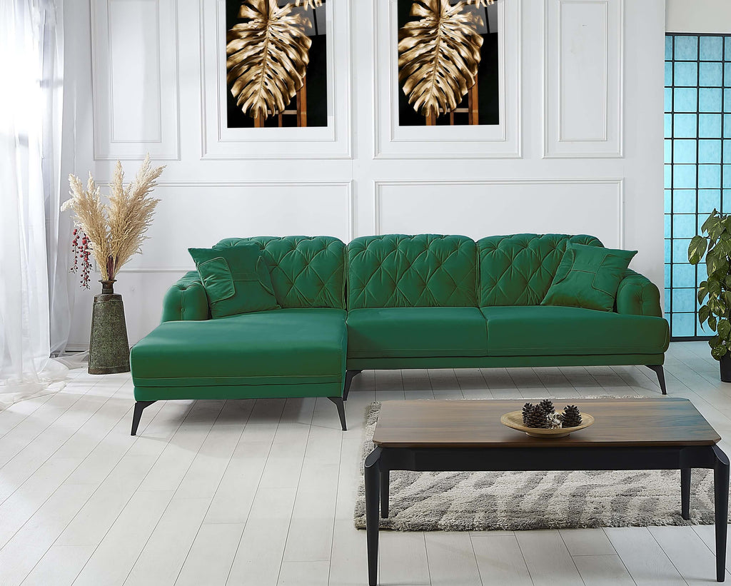 Rubeza Piera Left Hand Facing Chaise End Corner Sofa - Super Emerald Green