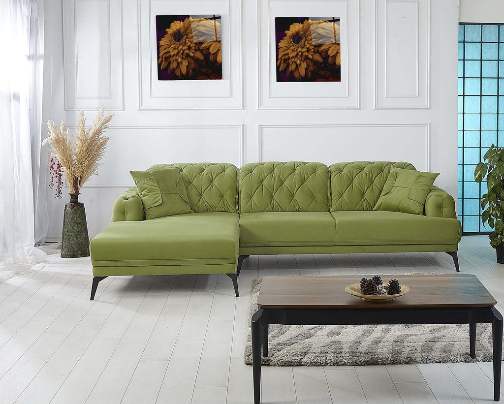 Rubeza Piera Left Hand Facing Chaise End Corner Sofa - Grass Green-2