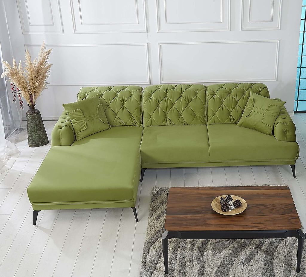 Rubeza Piera Left Hand Facing Chaise End Corner Sofa - Grass Green-2