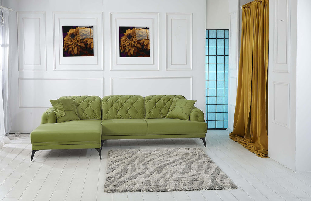 Rubeza Piera Left Hand Facing Chaise End Corner Sofa - Grass Green-2