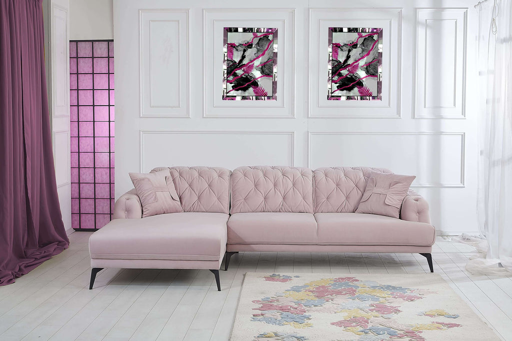 Rubeza Piera Left Hand Facing Chaise End Corner Sofa - Taffy Pink