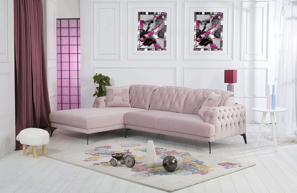 Rubeza Piera Left Hand Facing Chaise End Corner Sofa - Taffy Pink