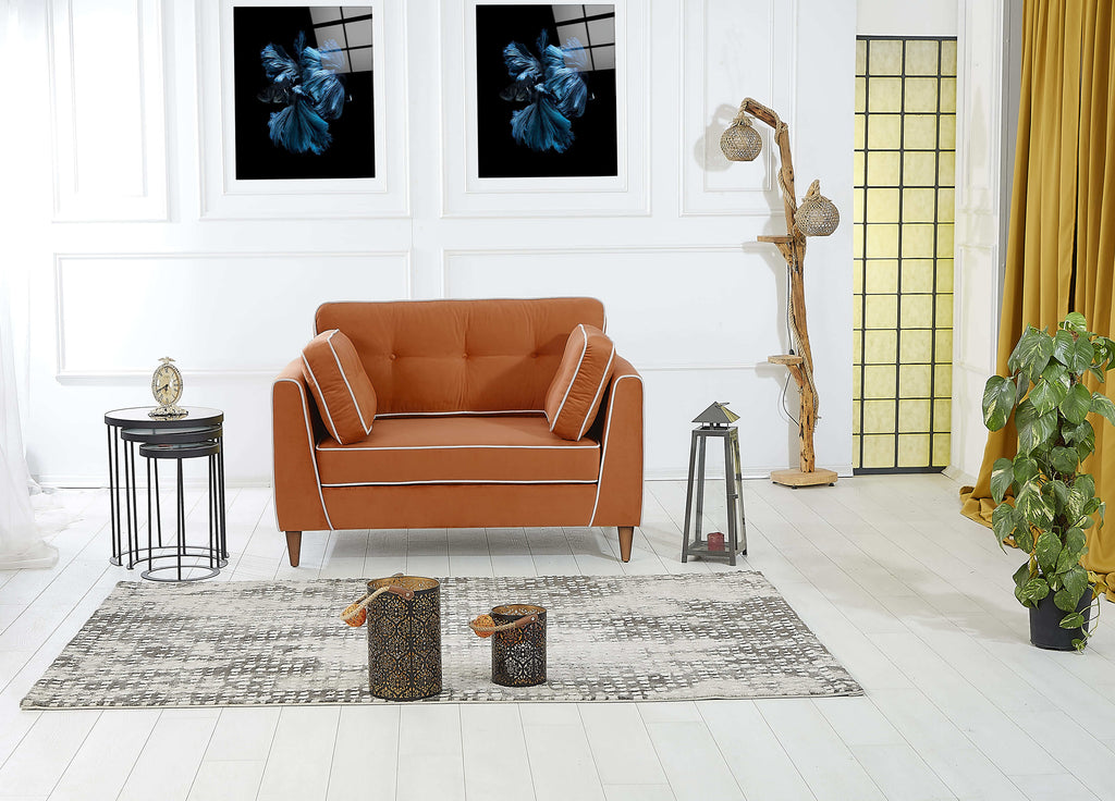 Rubeza Leo Collection 2 Seater Sofa - Burnt Orange & White