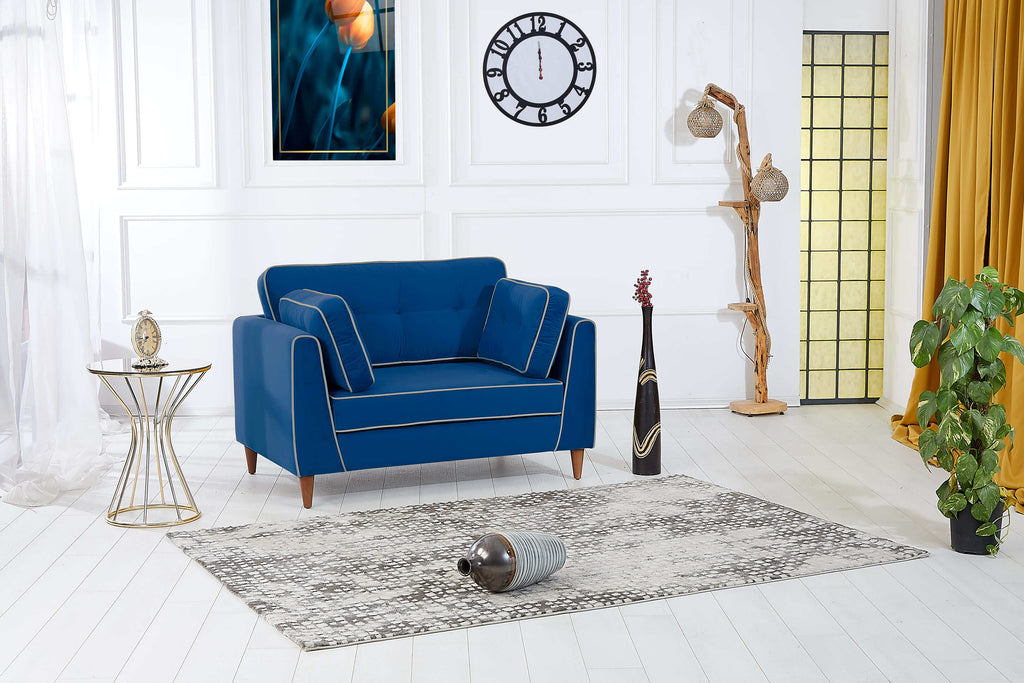 Rubeza Leo Collection 2 Seater Sofa - Indigo Blue & White
