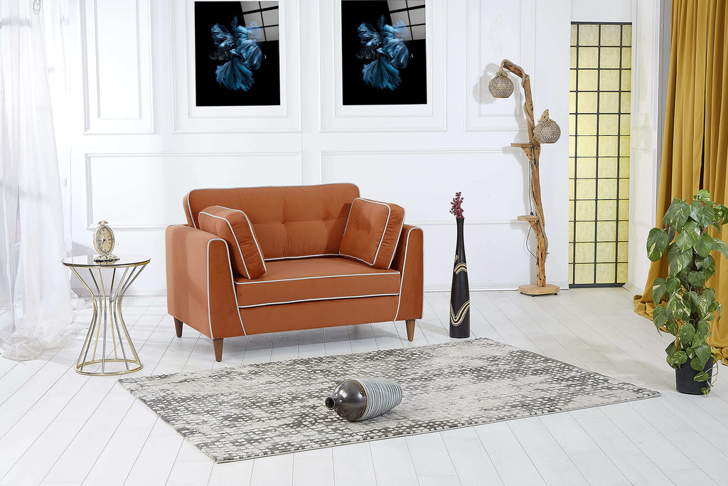 Rubeza Leo Collection 2 Seater Sofa - Burnt Orange & White