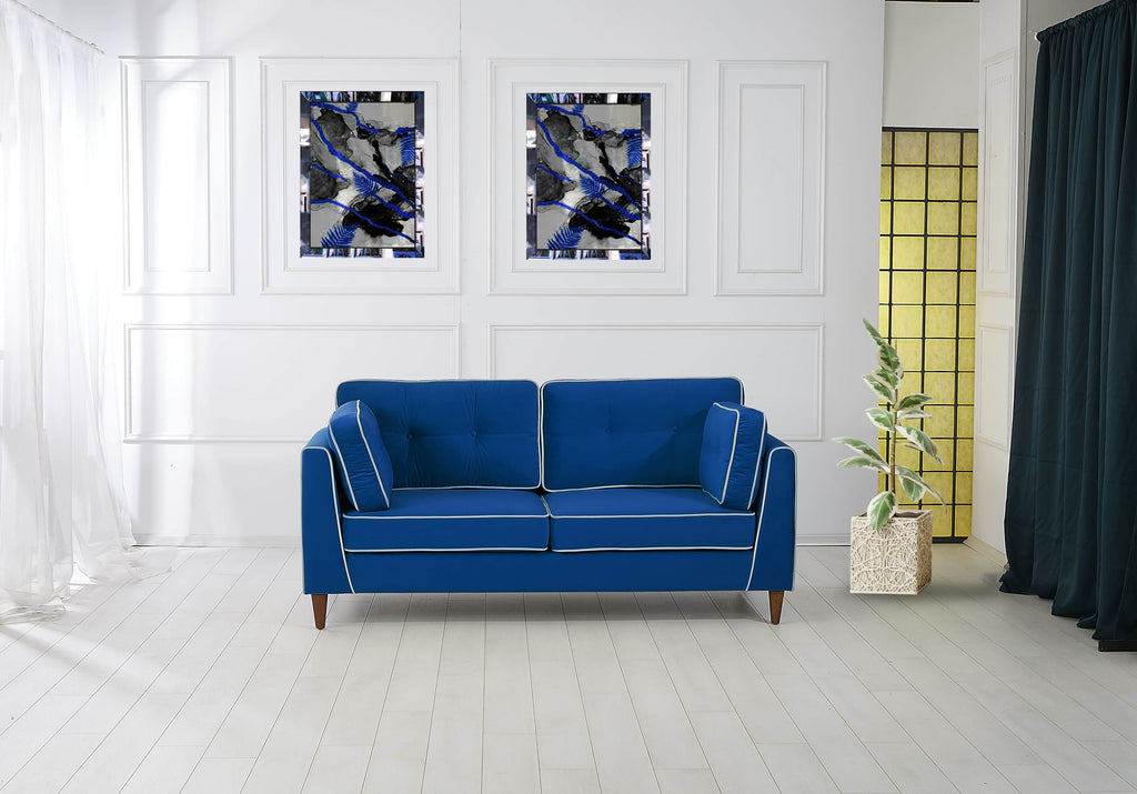Rubeza Leo 3 Seater Sofa - Indigo Blue & White