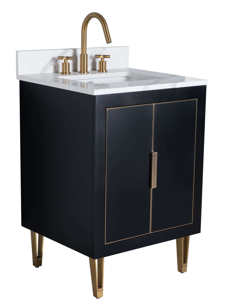 Rubeza 600mm Dukes Vanity Unit with Calacatta Quartz Top - Black & Gold