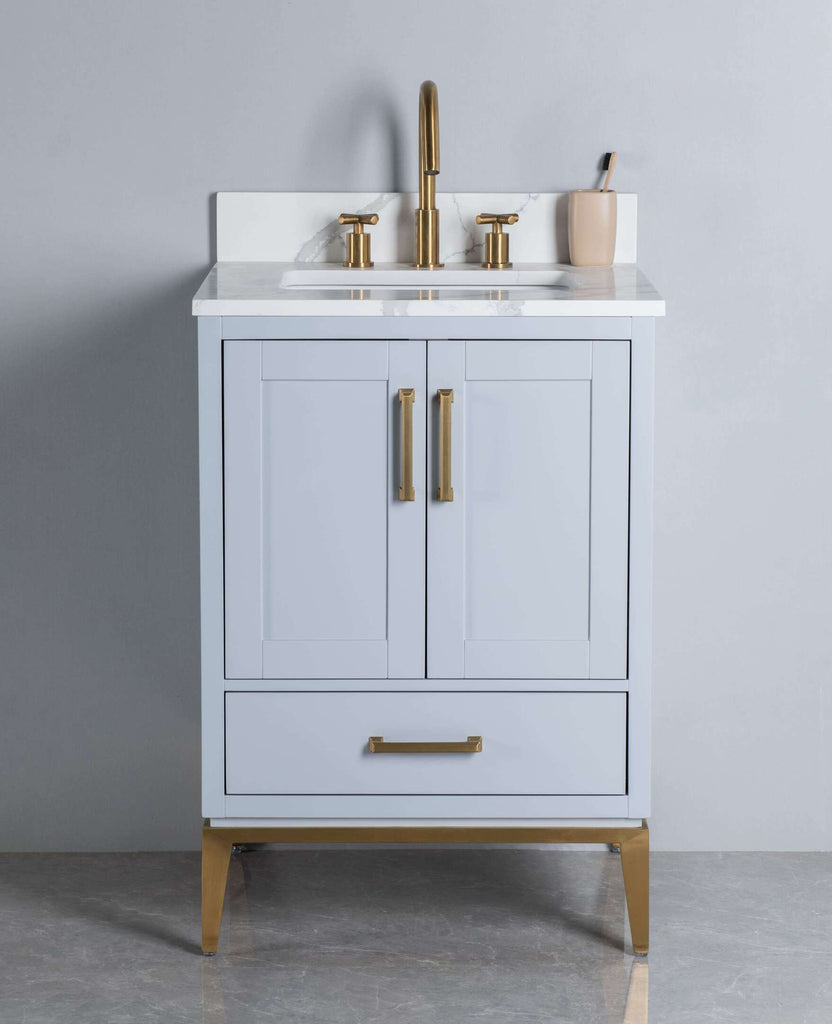 Rubeza 600mm Anatolia Vanity Unit with Calacatta Quartz Top - Light Grey & Gold