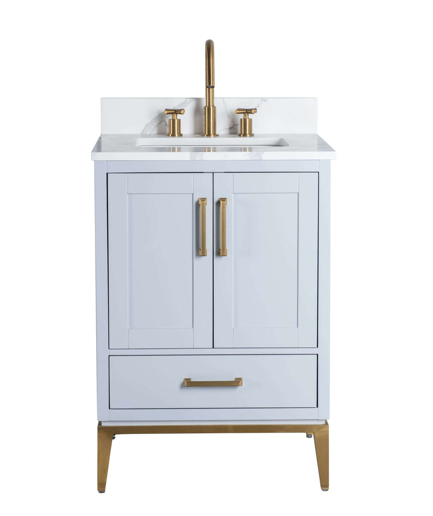 Rubeza 600mm Anatolia Vanity Unit with Calacatta Quartz Top - Light Grey & Gold