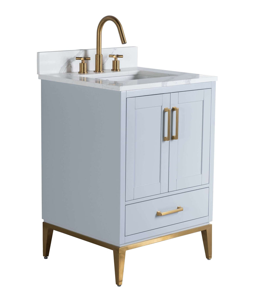 Rubeza 600mm Anatolia Vanity Unit with Calacatta Quartz Top - Light Grey & Gold