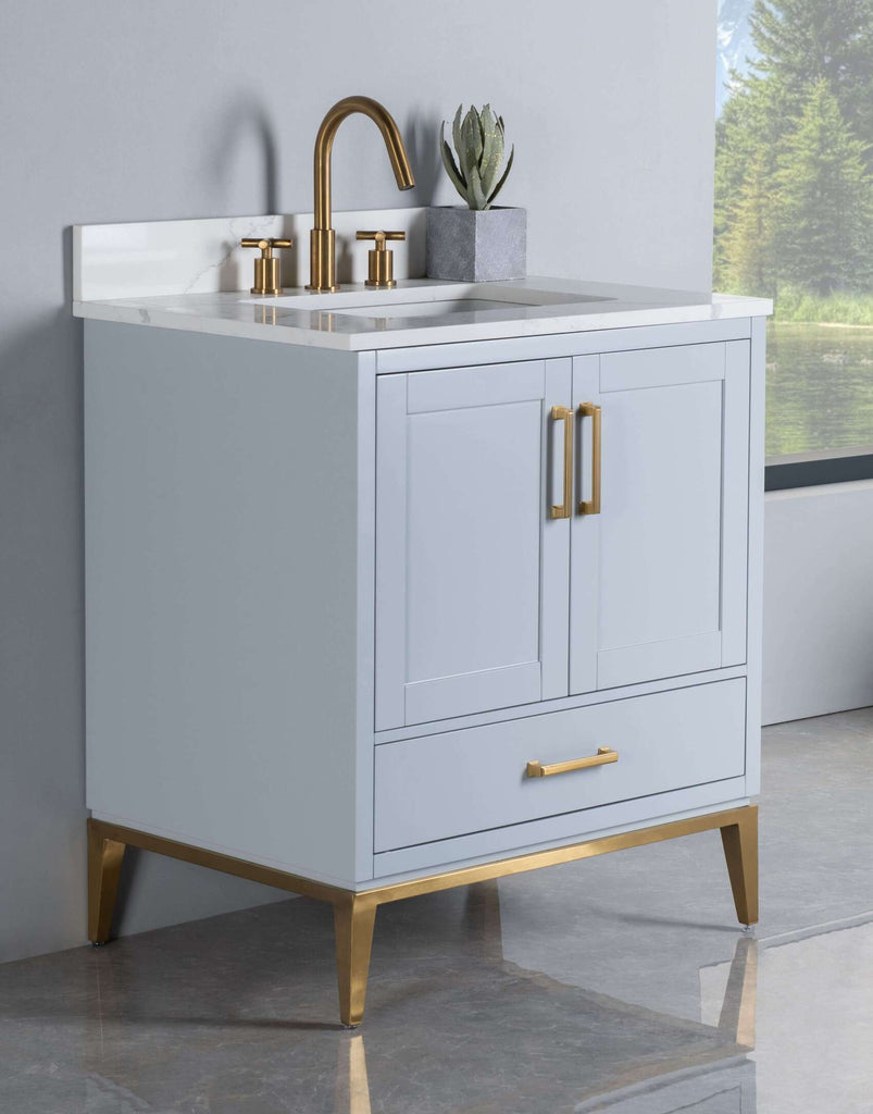 Rubeza 750mm Anatolia Vanity Unit with Calacatta Quartz Top - Light Grey & Gold