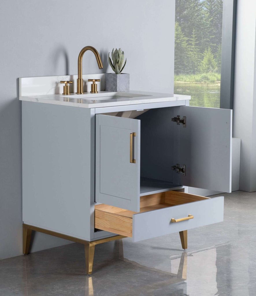 Rubeza 750mm Anatolia Vanity Unit with Calacatta Quartz Top - Light Grey & Gold