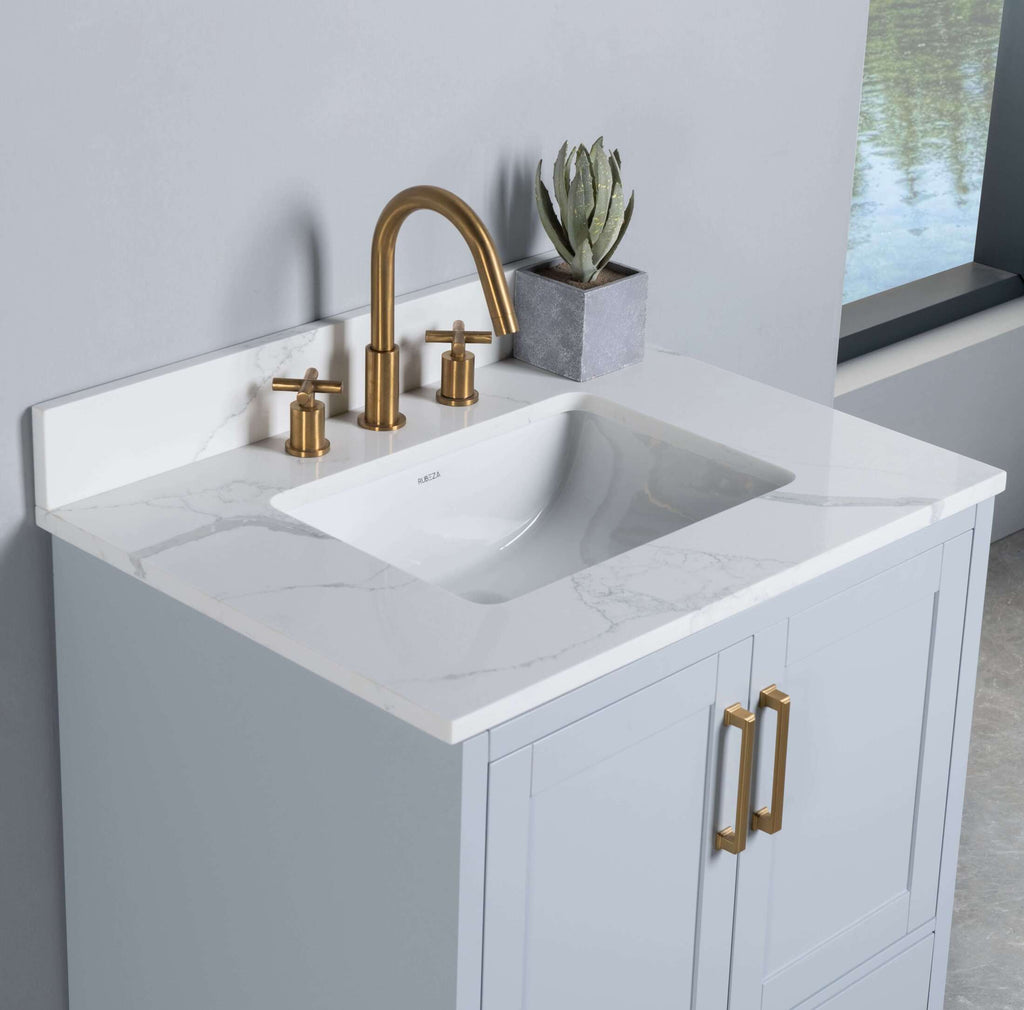 Rubeza 750mm Anatolia Vanity Unit with Calacatta Quartz Top - Light Grey & Gold