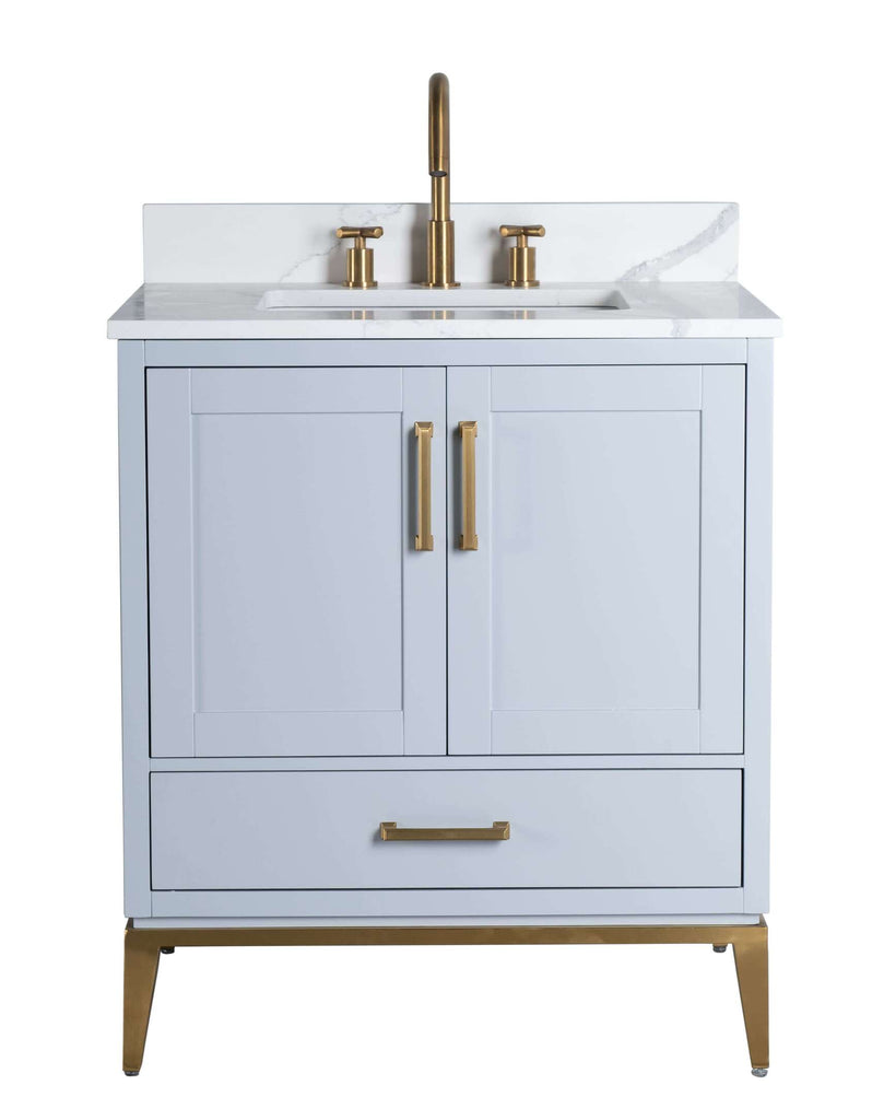 Rubeza 750mm Anatolia Vanity Unit with Calacatta Quartz Top - Light Grey & Gold