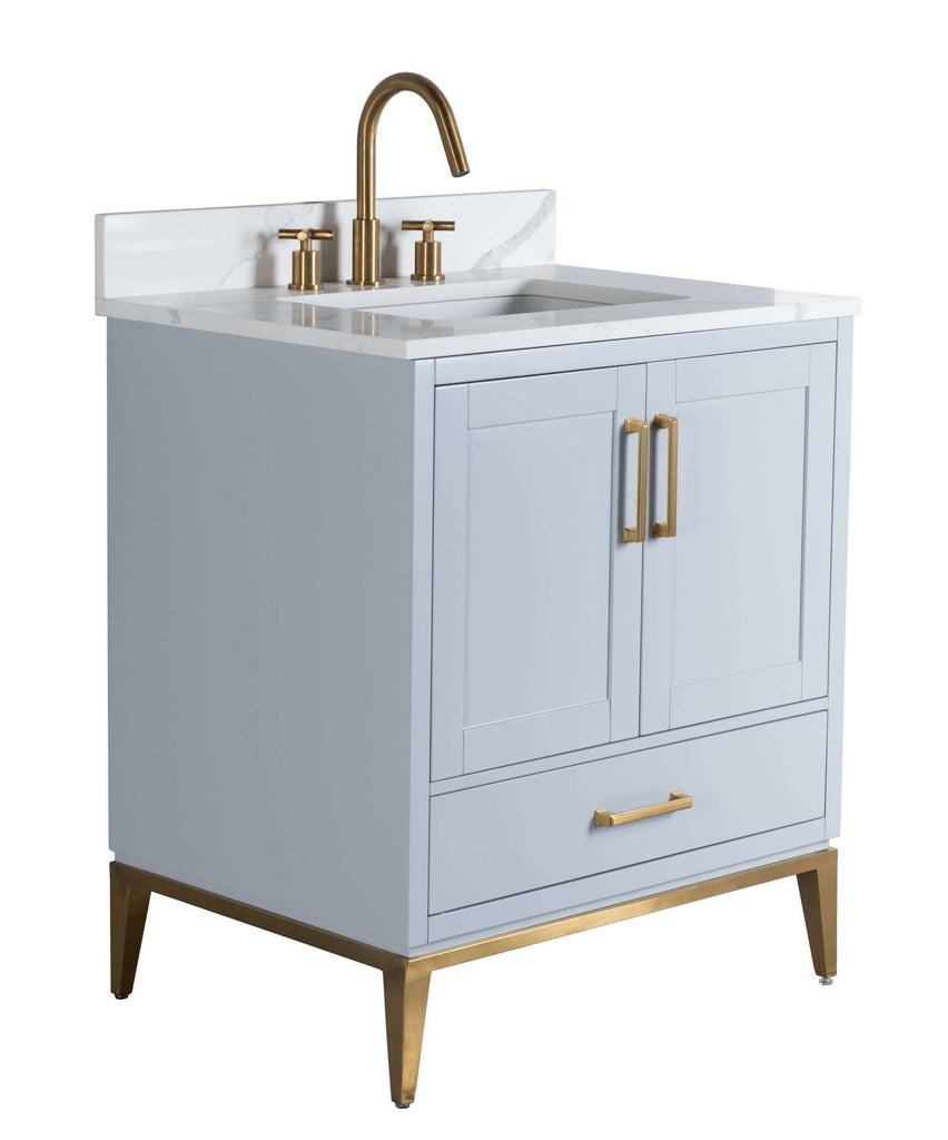 Rubeza 750mm Anatolia Vanity Unit with Calacatta Quartz Top - Light Grey & Gold