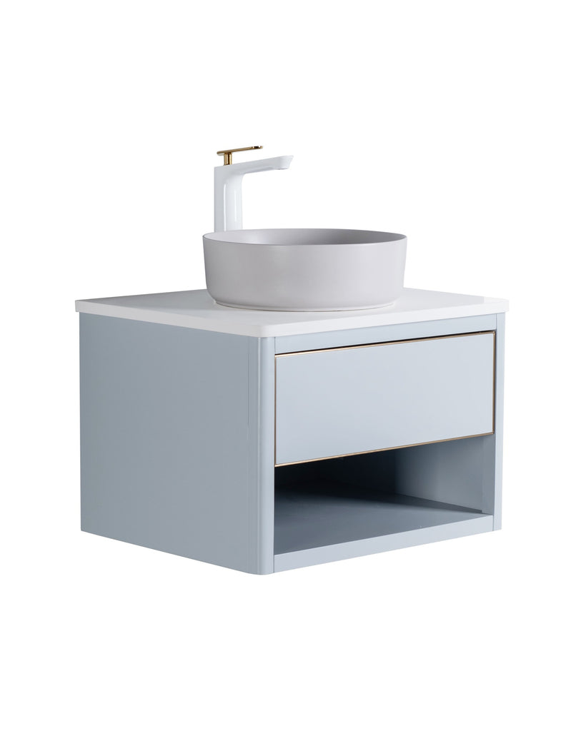 Rubeza 600mm Mauna Wall Hung Vanity Unit -  Light Grey & Gold