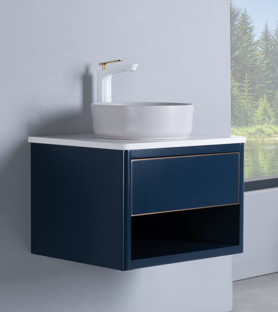 Rubeza 600mm Mauna Wall Hung Vanity Unit -  Dark Blue & Gold