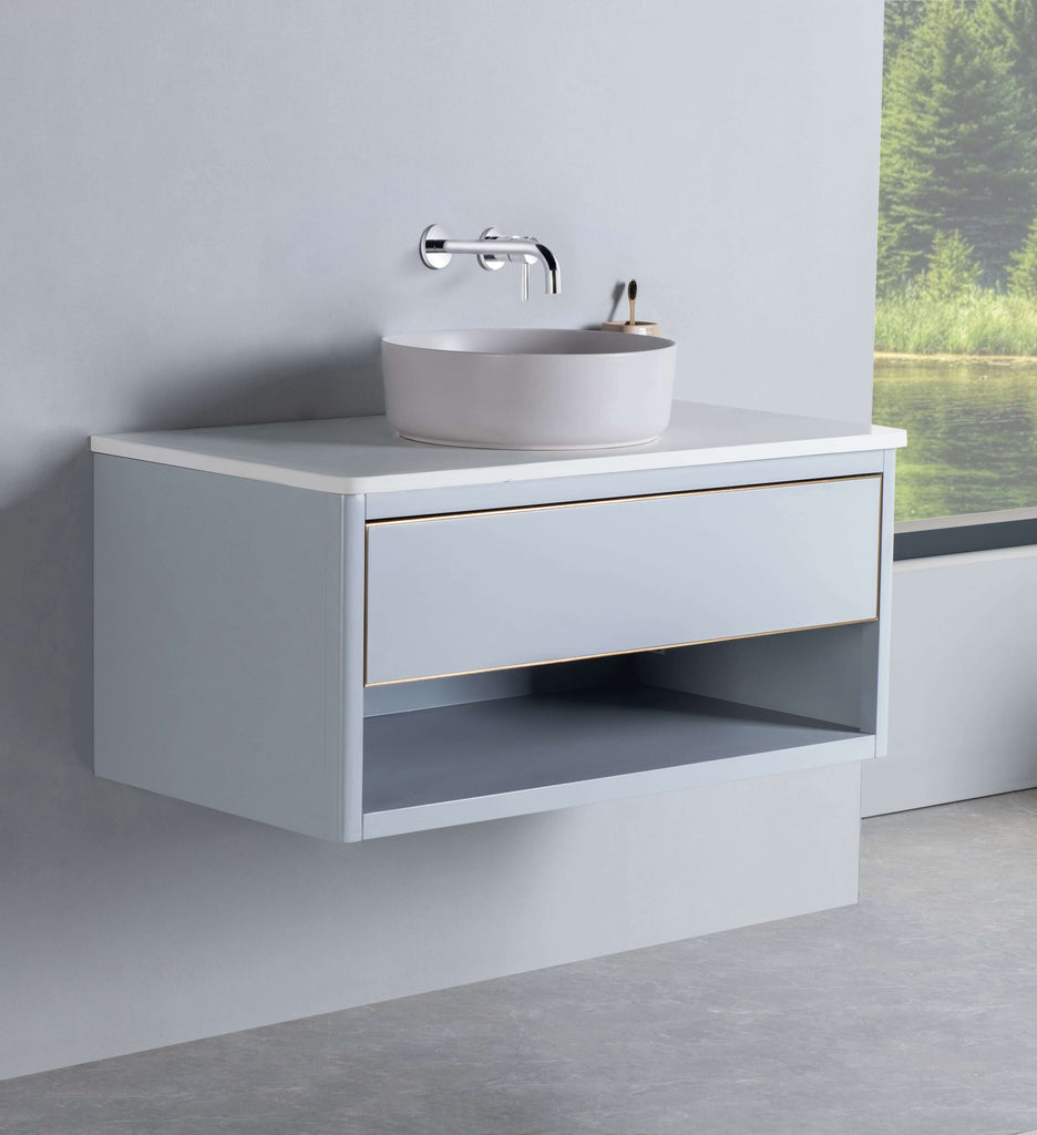 Rubeza 900mm Mauna Wall Hung Vanity Unit - Light Grey & Gold