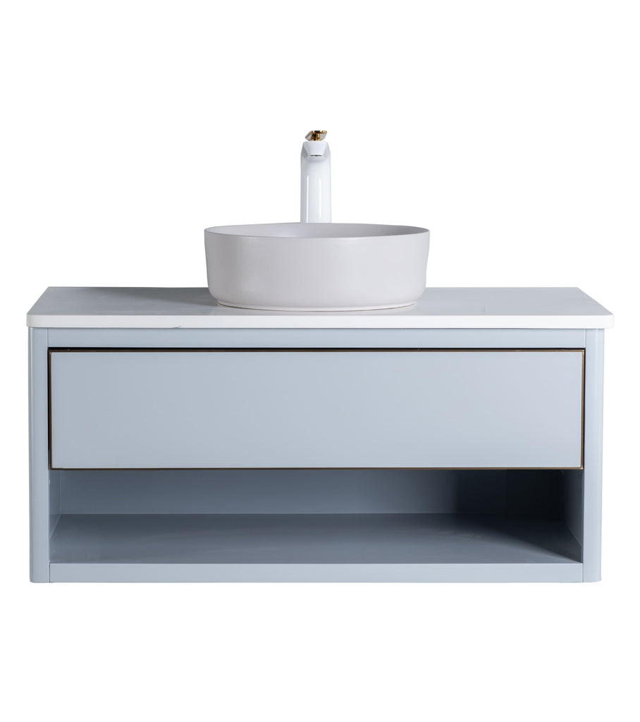 Rubeza 900mm Mauna Wall Hung Vanity Unit - Light Grey & Gold