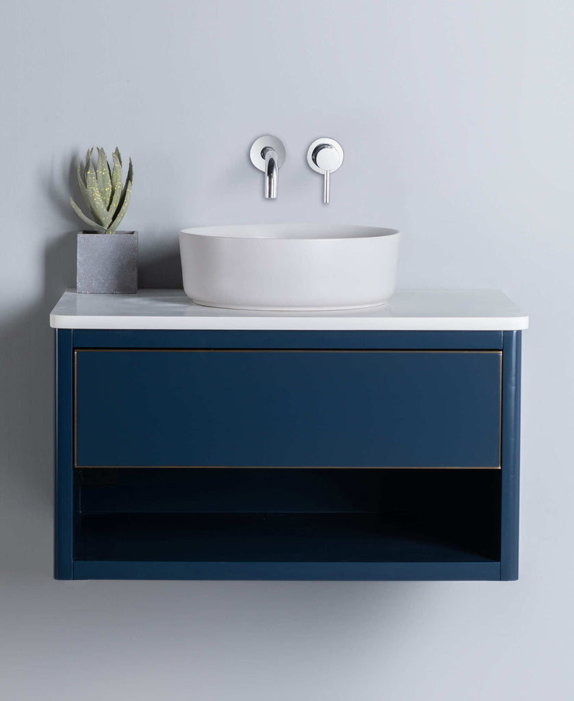 Rubeza 900mm Mauna Wall Hung Vanity Unit - Dark Blue & Gold